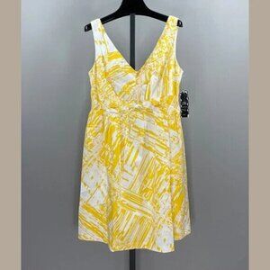 NEW Suzi Chin Dress Womens 10 yellow abstract fit flare cocktail colorful